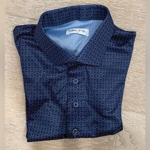 Collars & Co. - Navy Micro-Print Polo Shirt